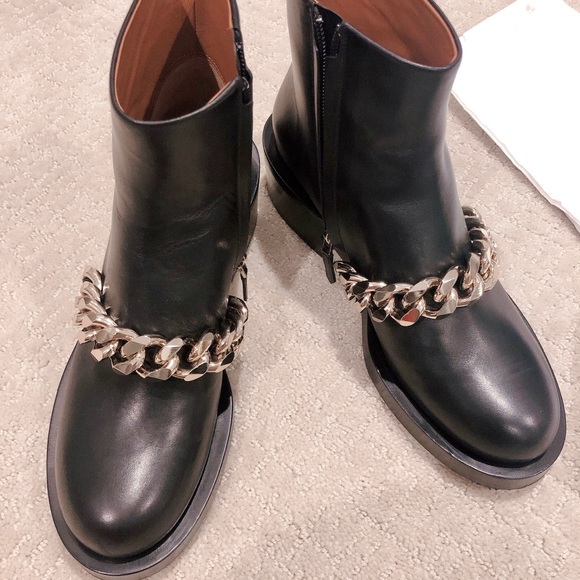 Givenchy Black Leather Chained Link Ankle Boot 38 - Picture 12 of 14